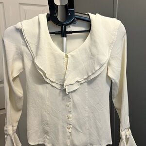 Elegant Cream Ruffled Women's Blouse